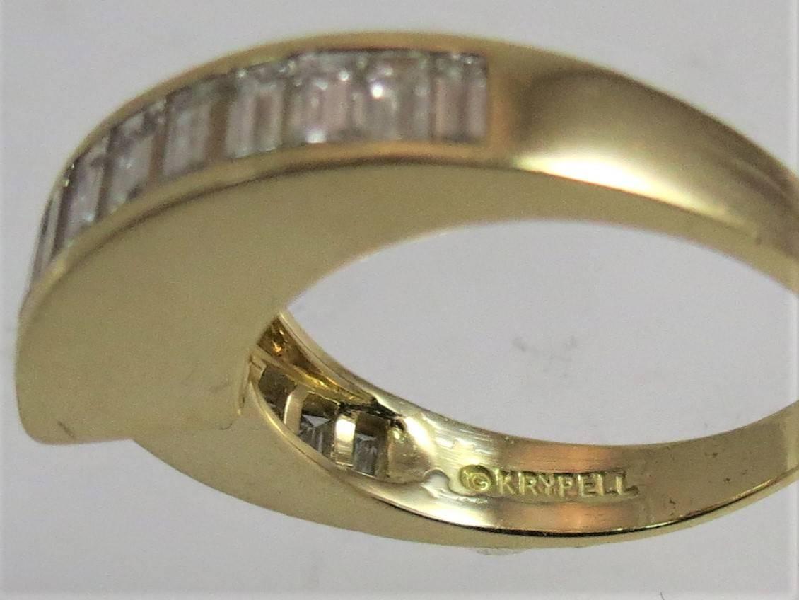 18 Karat Yellow Gold Baguette Diamond Ring For Sale 1