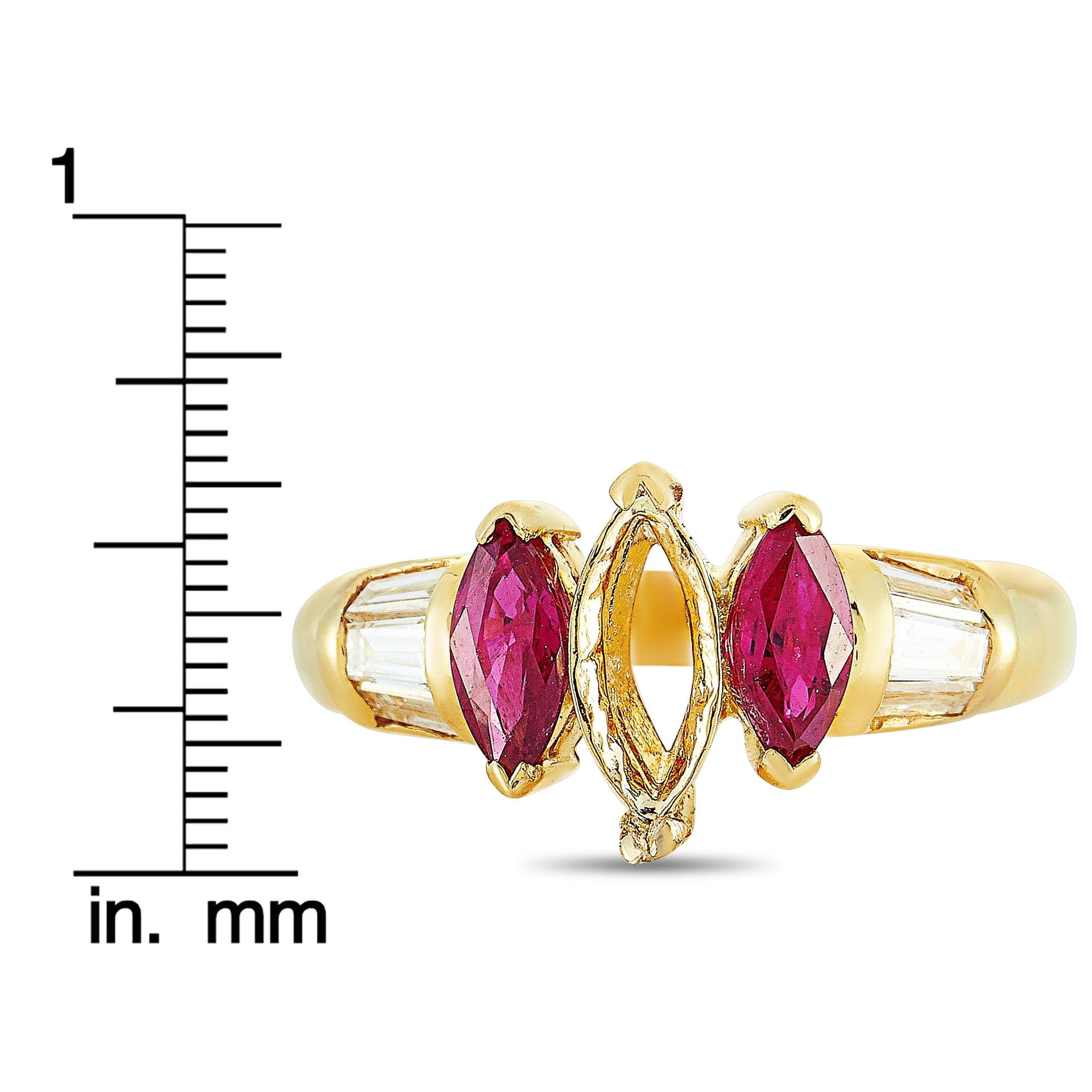 18 Karat Yellow Gold Baguette Diamonds and Ruby Mounting Ring 2