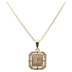 18k Yellow Gold Baguette Necklace with Pendant with 0.75 Carat Natural Diamonds