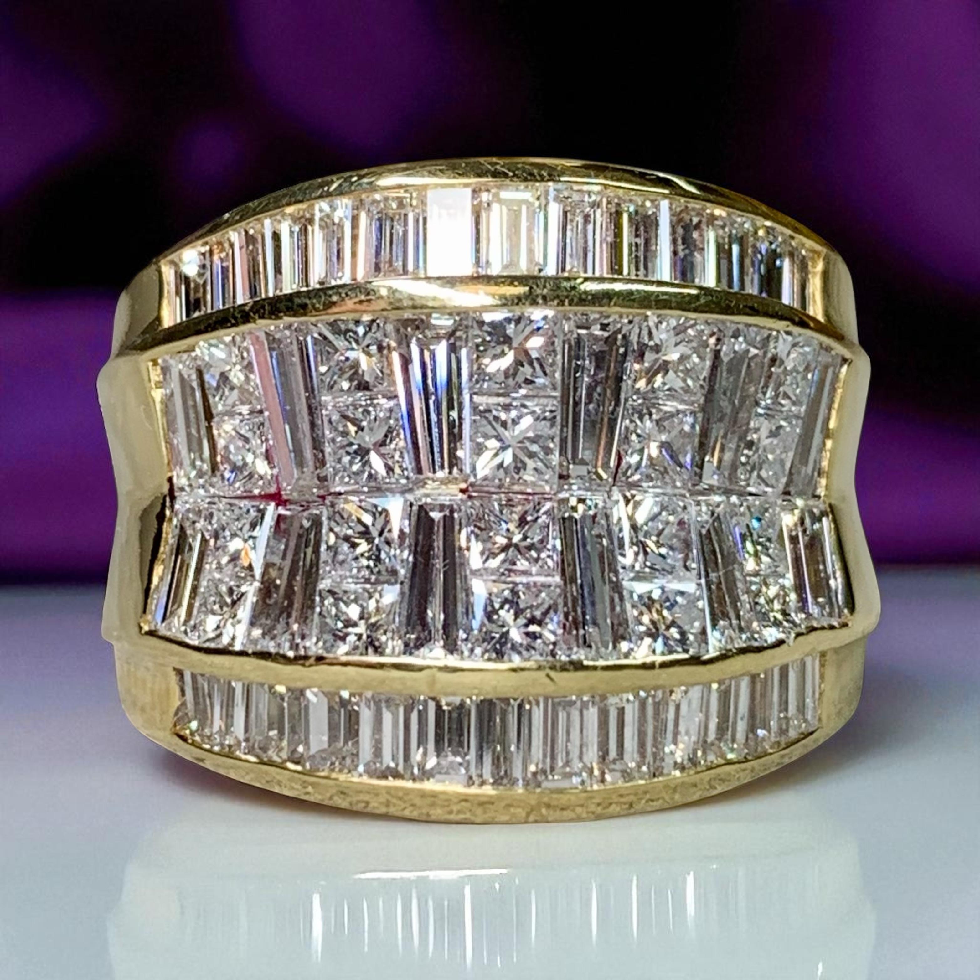 18K Gelbgold Baguette Prinzessin Illusion Großer Diamant Cocktail Ring 4,80ctw im Angebot 4