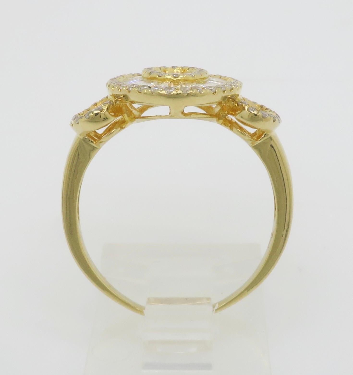 18k Yellow Gold Baguette & Round Diamond Cocktail Ring For Sale 9
