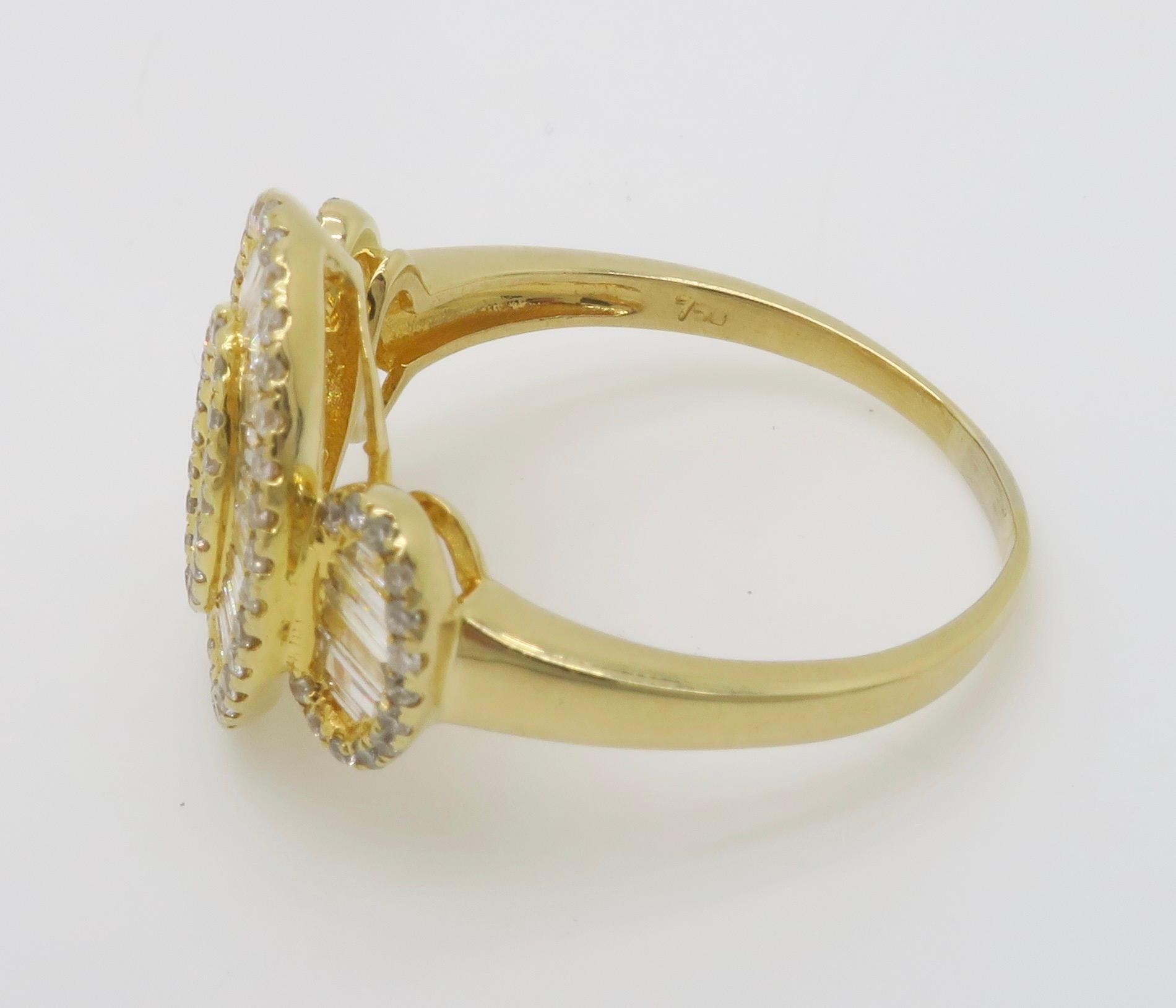 18k Yellow Gold Baguette & Round Diamond Cocktail Ring For Sale 10