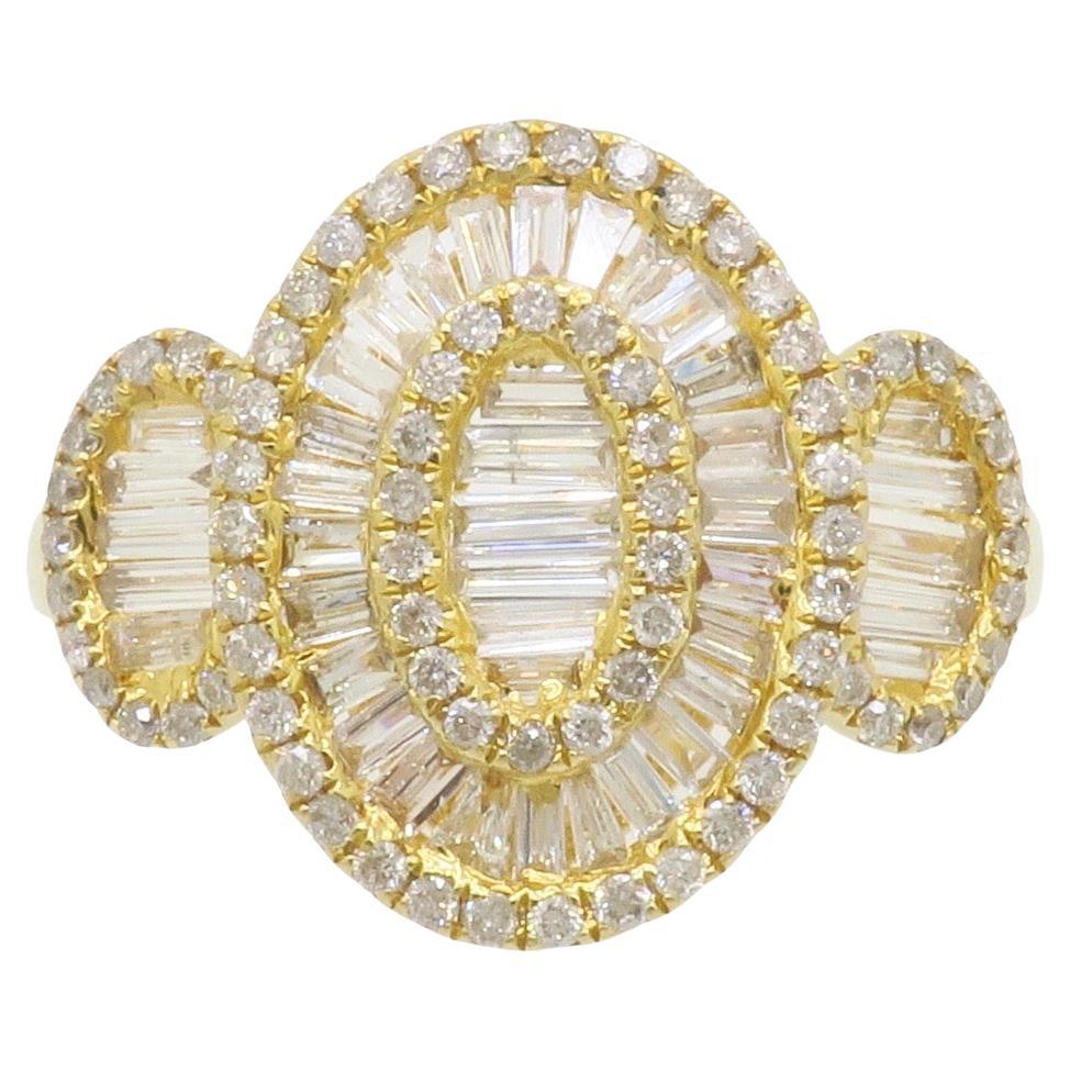 18k Yellow Gold Baguette & Round Diamond Cocktail Ring