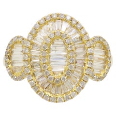 18k Yellow Gold Baguette & Round Diamond Cocktail Ring