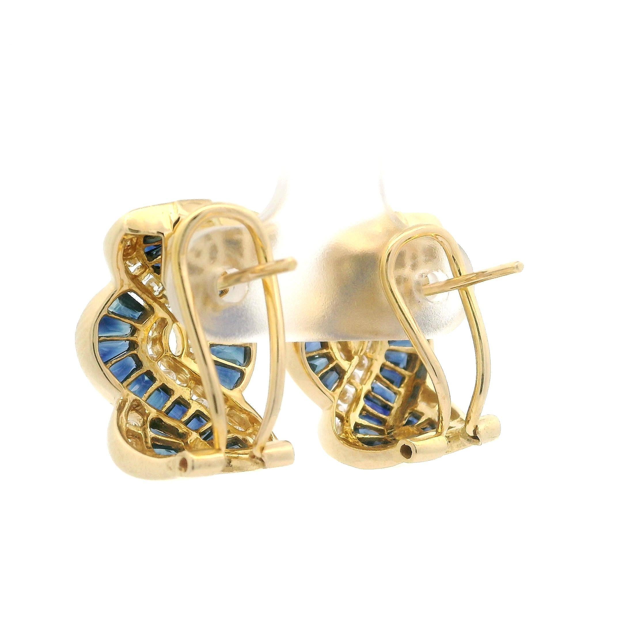 Tapered Baguette 18k Yellow Gold Baguette Sapphire Diamond Braided Cuff Convertible Back Earrings For Sale