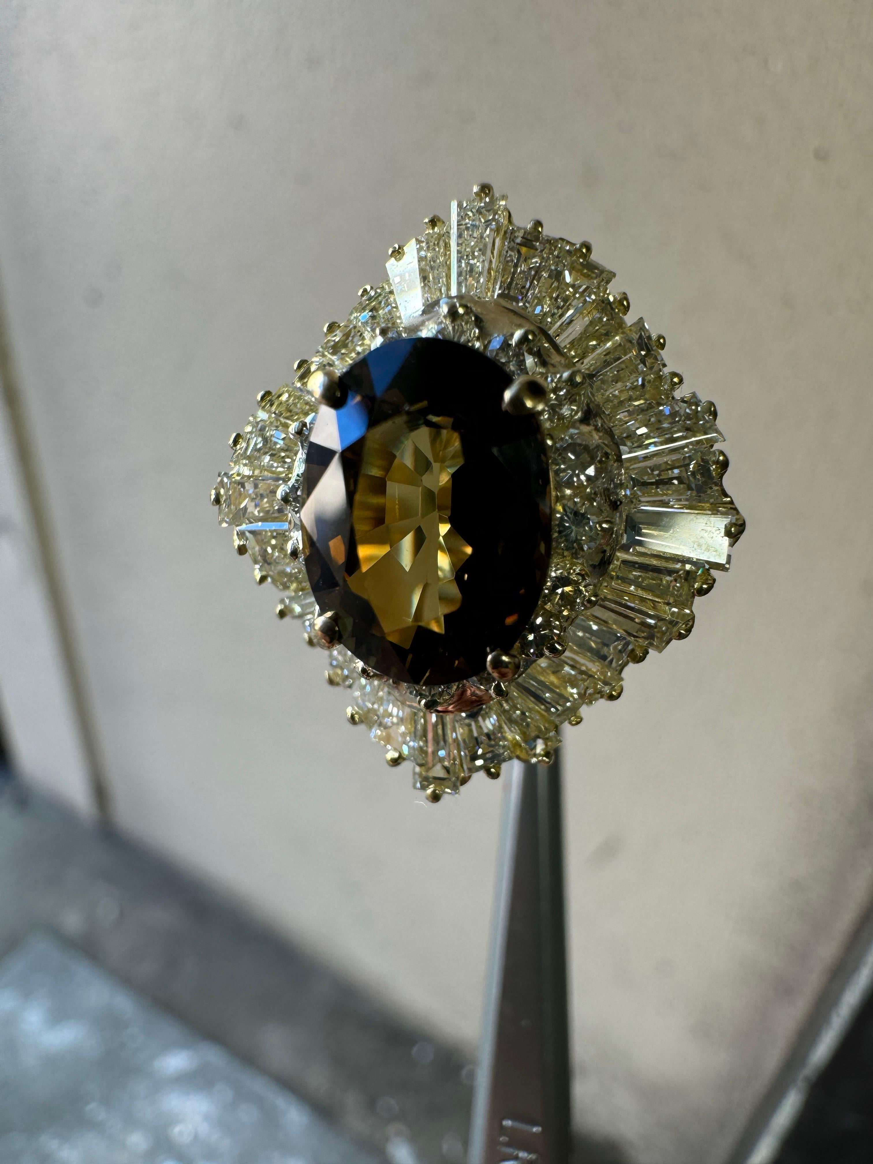 Oval Cut 18K Yellow Gold Ballerina Diamond GIA Certified 4.21 Carat Alexandrite Ring