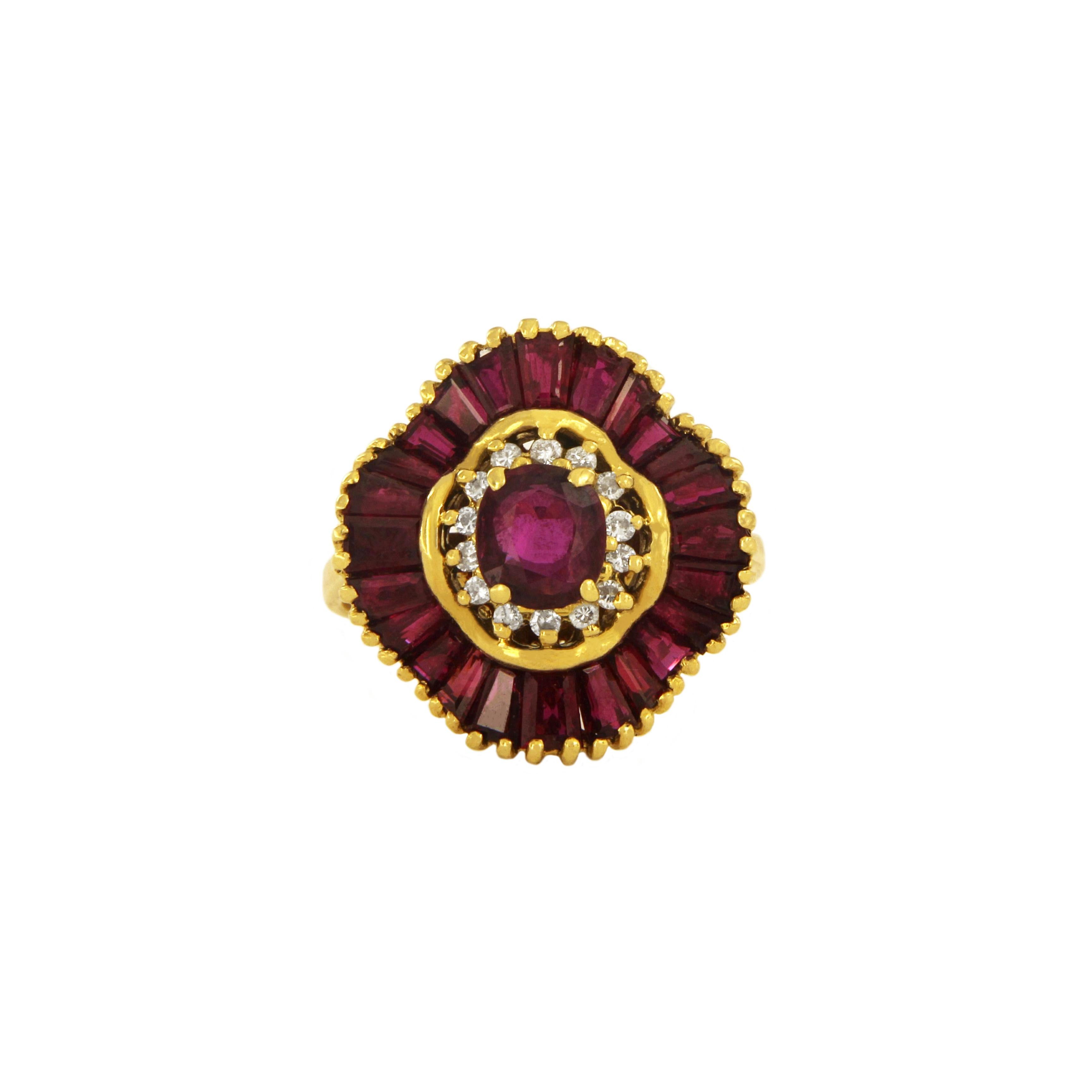 18K Yellow Gold Ballerina Ring with Rubies and Diamonds In New Condition For Sale In New York, NY