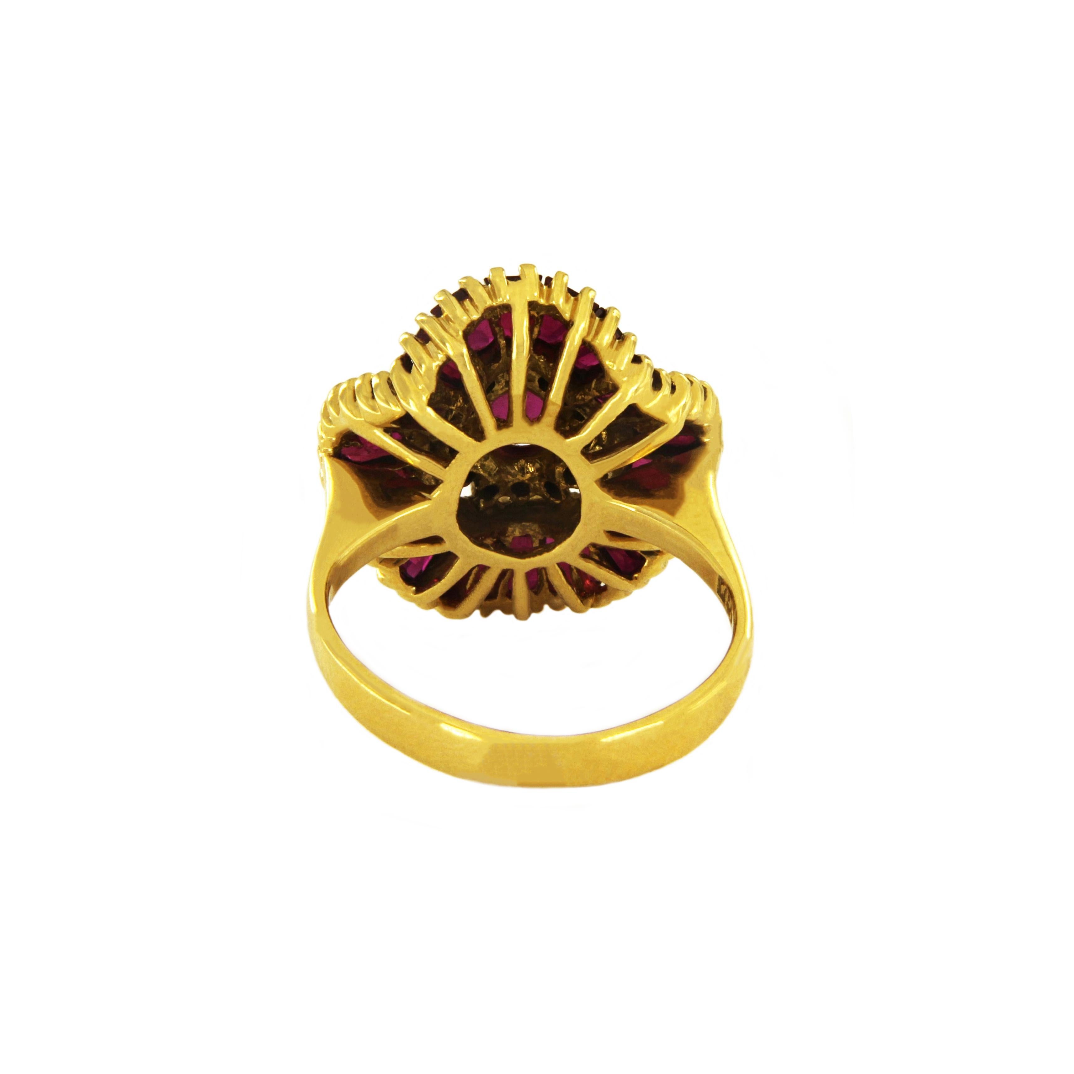 18K Yellow Gold Ballerina Ring with Rubies and Diamonds For Sale 1