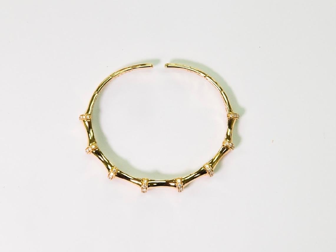 Modern 18K Yellow Gold Bamboo Bangle with Natural Diamonds IdunnCollection For Sale