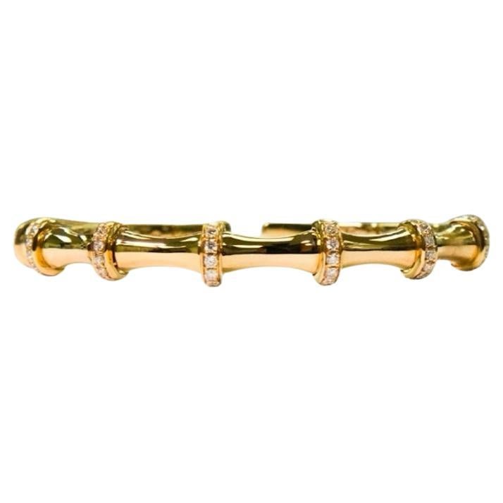 18K Yellow Gold Bamboo Bangle with Natural Diamonds IdunnCollection