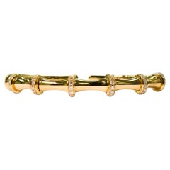 18K Yellow Gold Bamboo Bangle with Natural Diamonds IdunnCollection