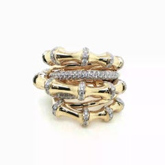 18K Yellow Gold Bamboo Diamond Stack Ring