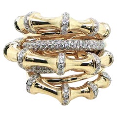 18K Yellow Gold Bamboo Diamond Stack Ring