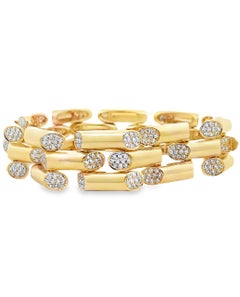 18K Yellow Gold Bamboo Link Bracelet with Pavé Set Diamonds 3.67 Carats