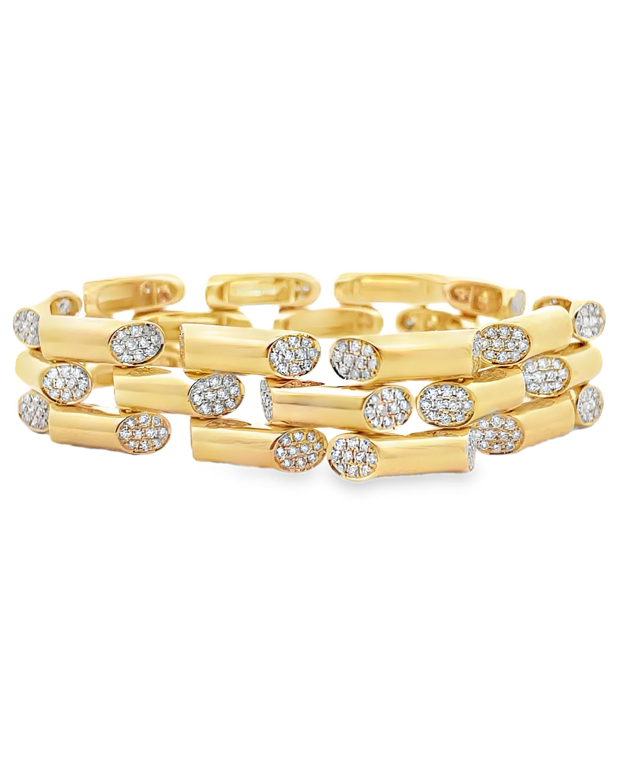 Taglio rotondo Bracciale A Link in oro giallo 18K con diamanti incastonati 3,67 carati in vendita