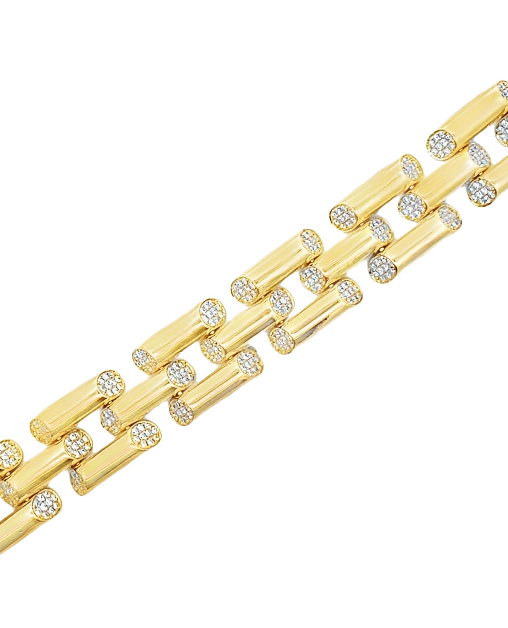 Bracciale A Link in oro giallo 18K con diamanti incastonati 3,67 carati In condizioni Nuovo in vendita a Old Tappan, NJ