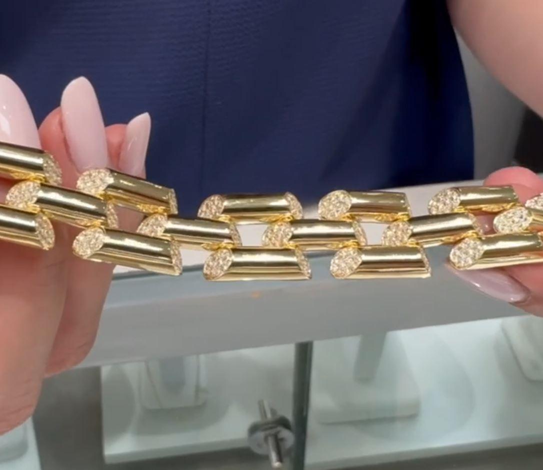 Pulsera de eslabones de bambú de oro amarillo de 18 quilates con diamantes engastados 3,67 quilates en venta 2