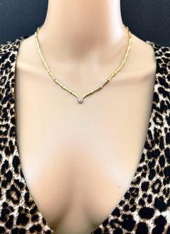 18K Gelbgold Bambus Halskette mit Pave Diamond Ball Anhänger 26,22 Gramm