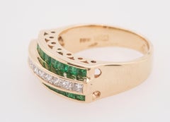 Wide Emerald Diamond Band Ring in 18K Yellow Gold