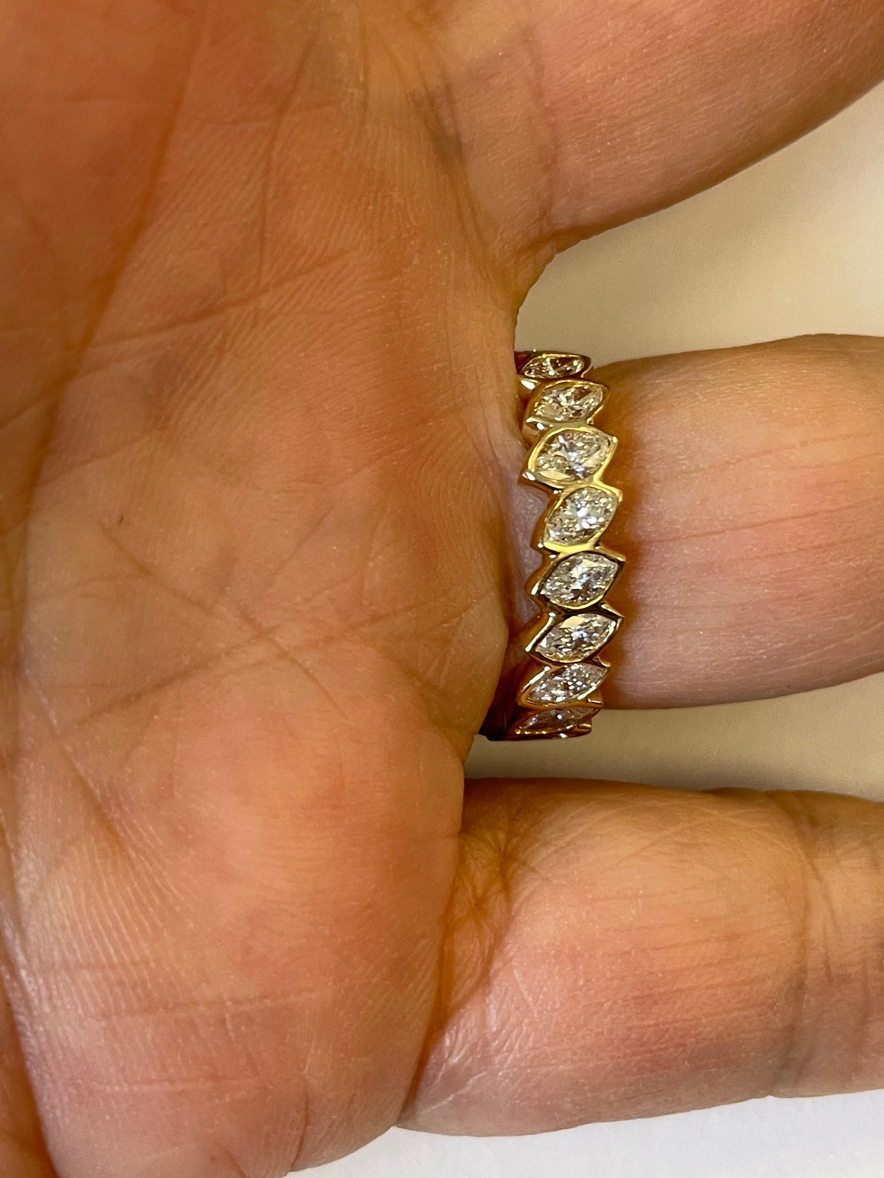 18 Karat Gold Band Ring Set All Around with Bezel Set Marquise Shape Diamonds In New Condition For Sale In Chicago, IL