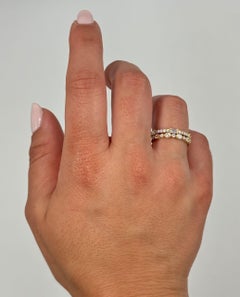 18K Yellow Gold Band Ring with 3 Baguette & 10 Round Natural Diamonds