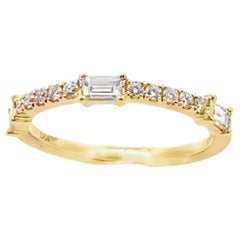 18K Yellow Gold Band Ring with 3 Baguettes 0.29 Cts & 10 Round 0.14 Cts