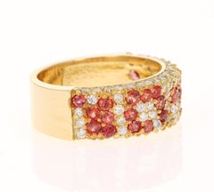 18K Yellow Gold Band Ring with 31 Red Sapphires & Diamonds, 2.29ct