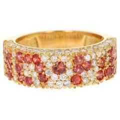 18K Yellow Gold Band Ring with 31 Red Sapphires & Diamonds, 2.29ct