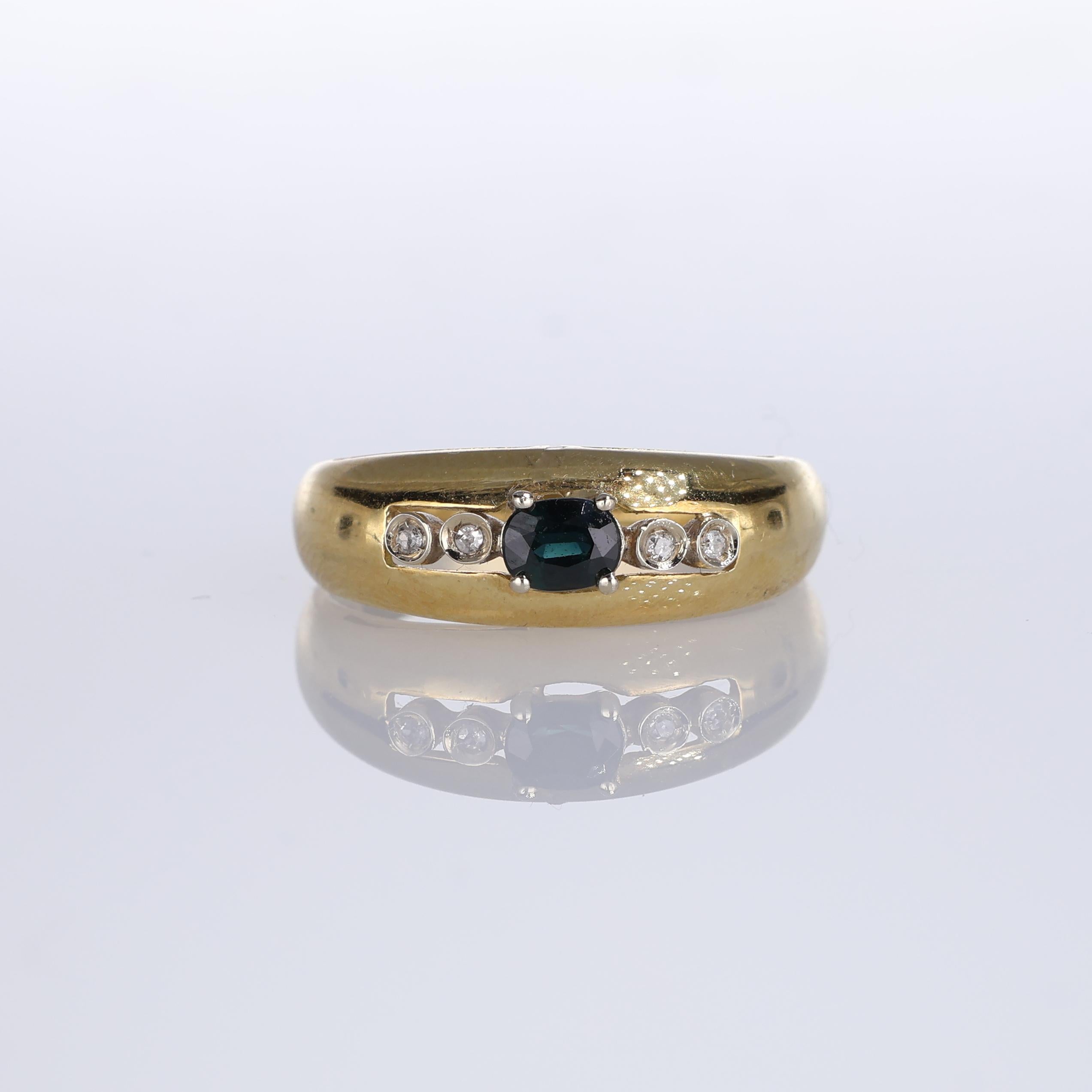 IMPORTANT NOTE:
✔ No additional costs will be added to this order.
✔ Shipping and customs duties are fully covered by us.
--------------------
A timeless 18K yellow gold band ring, featuring a captivating oval-cut blue sapphire of 0.16 carats as its