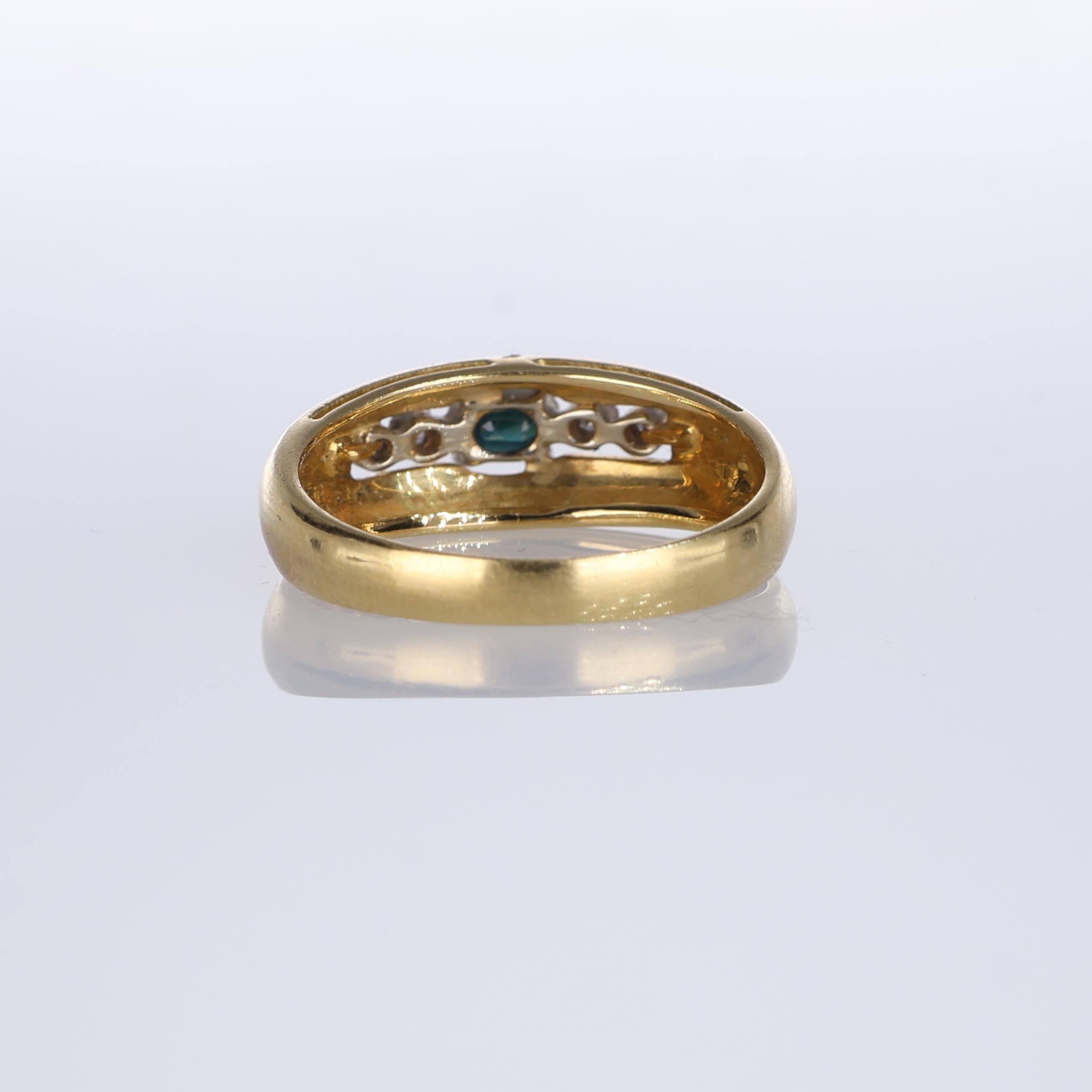 Women's or Men's 18K Yellow Gold Band Ring with Blue Sapphire and Diamonds For Sale
