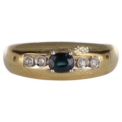 18K Yellow Gold Band Ring with Blue Sapphire and Diamonds