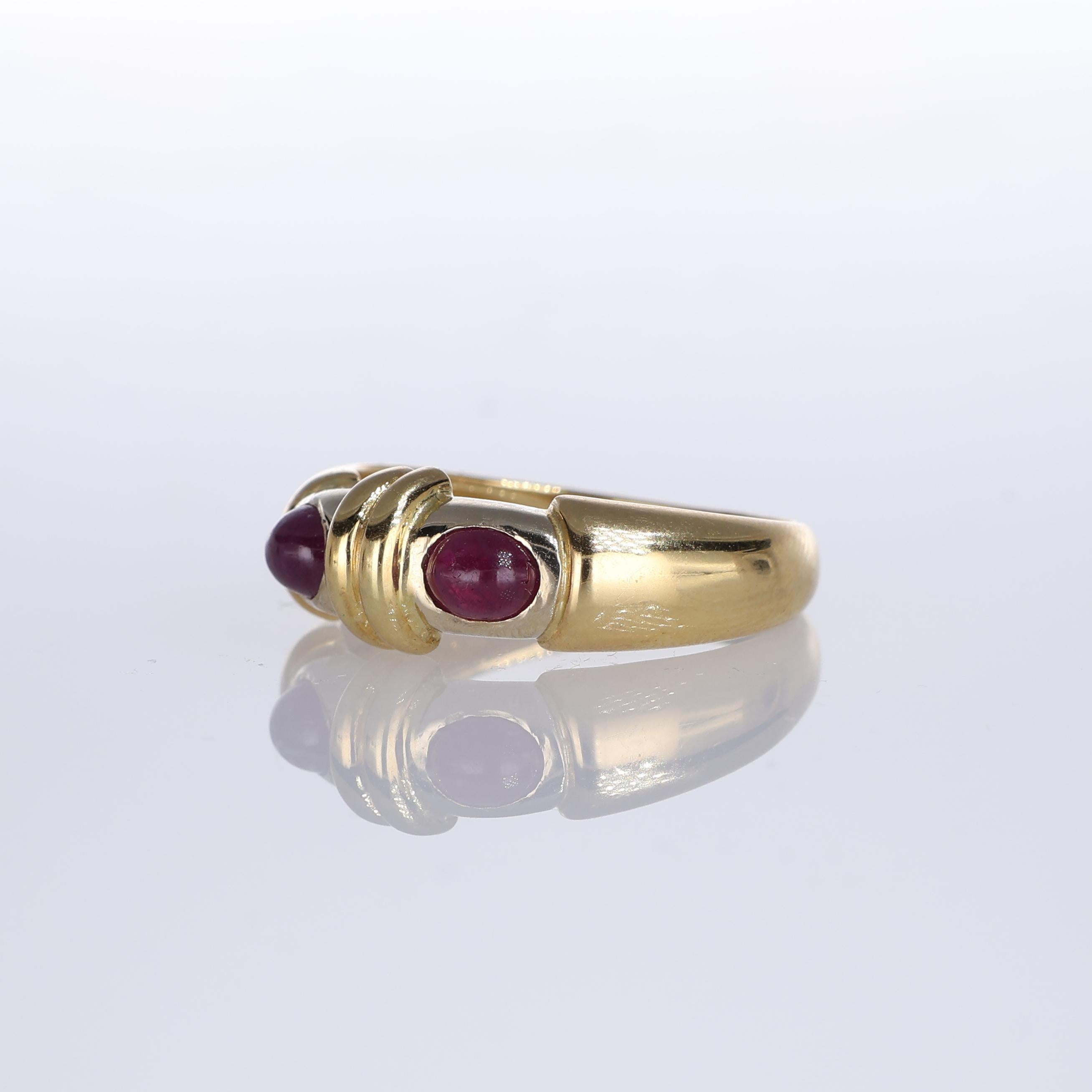 Women's or Men's 18K Yellow Gold Band Ring with Cabochon Rubies For Sale