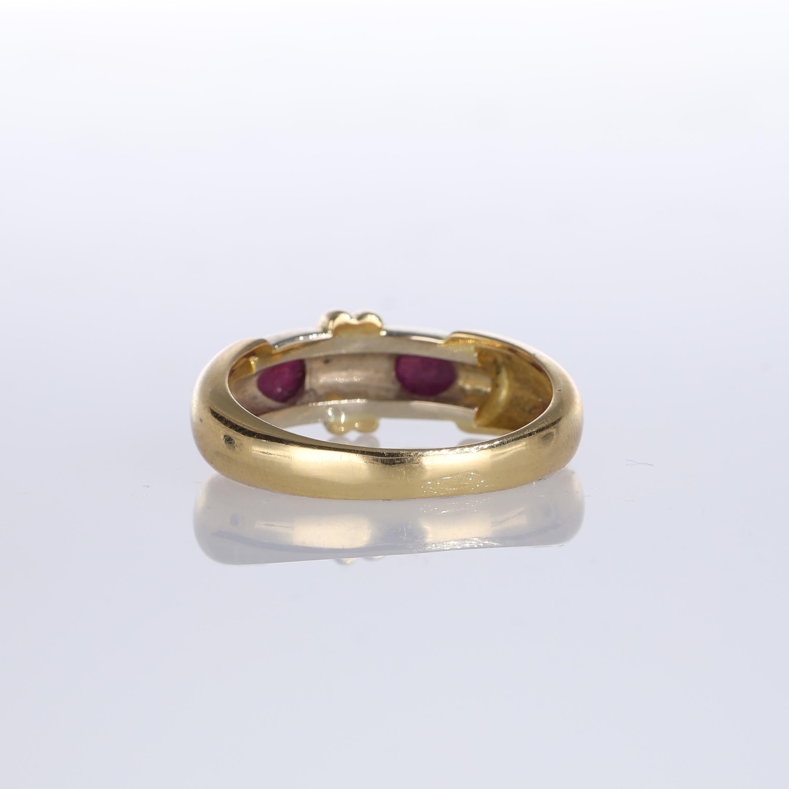 18K Yellow Gold Band Ring with Cabochon Rubies For Sale 1