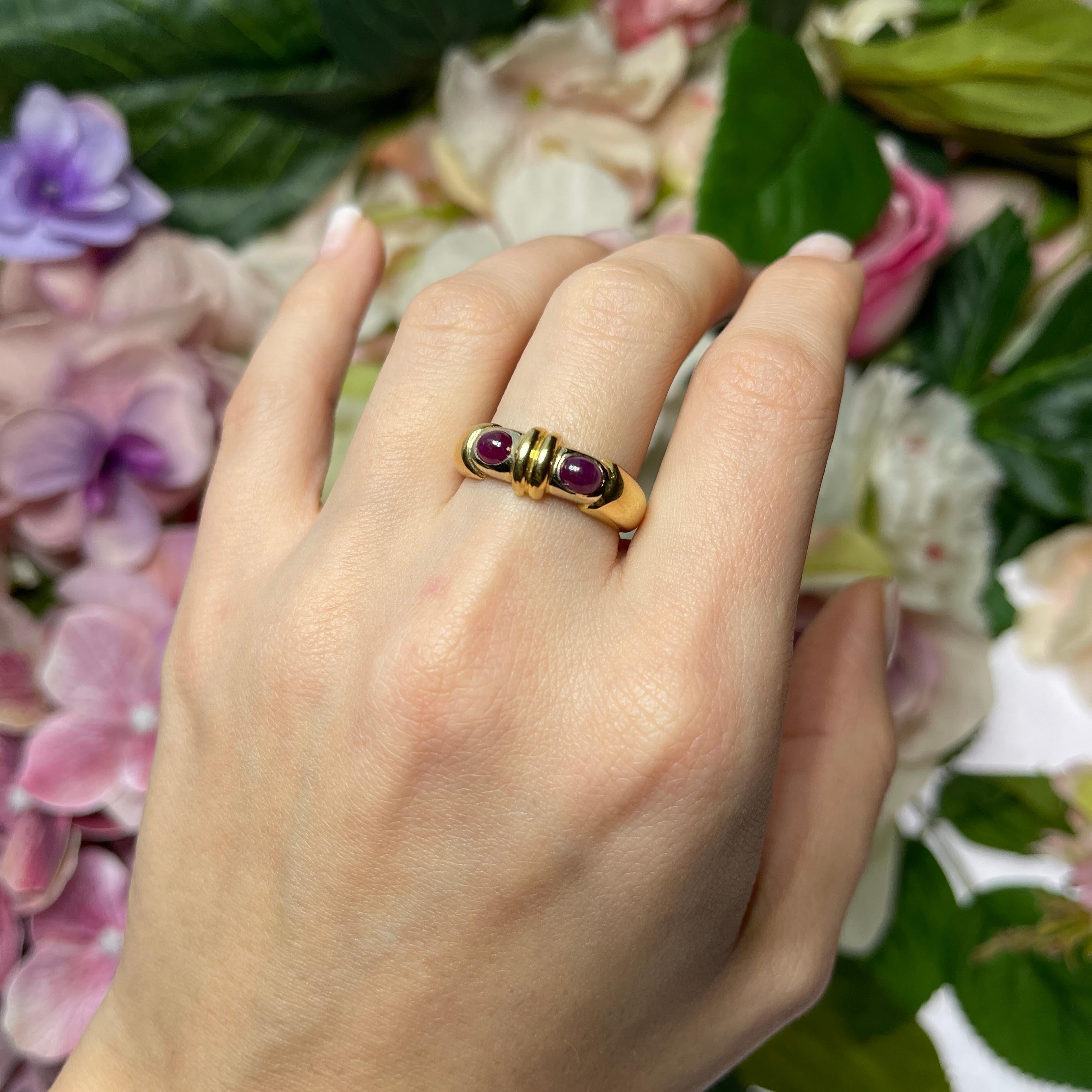 18K Yellow Gold Band Ring with Cabochon Rubies For Sale 3