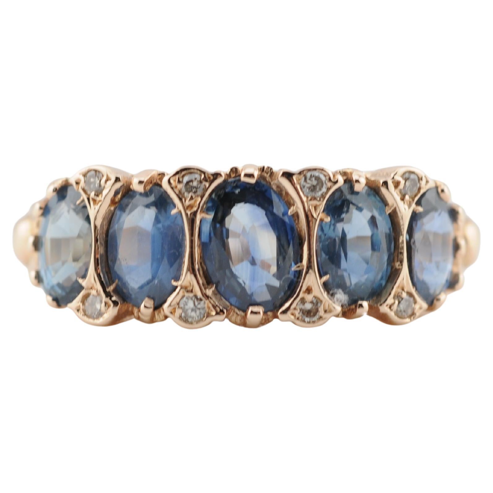 18K Yellow Gold Band Ring with Ceylon Blue Sapphires – Approx. 5ct