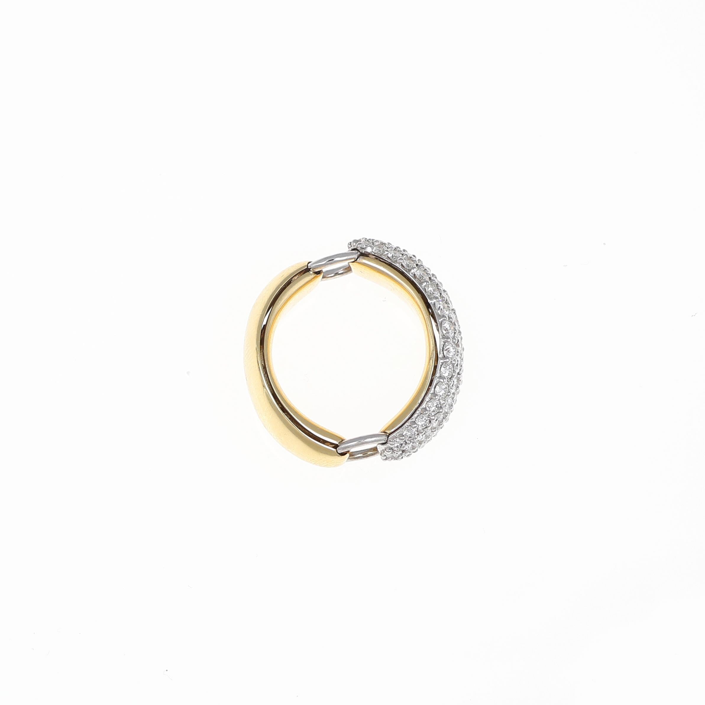 Bague en or jaune 18K avec pavé de diamants et liens latéraux en vente 1