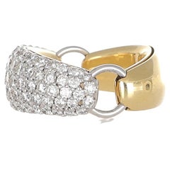18K Yellow Gold Band Ring with Diamond Pavé and Side Links