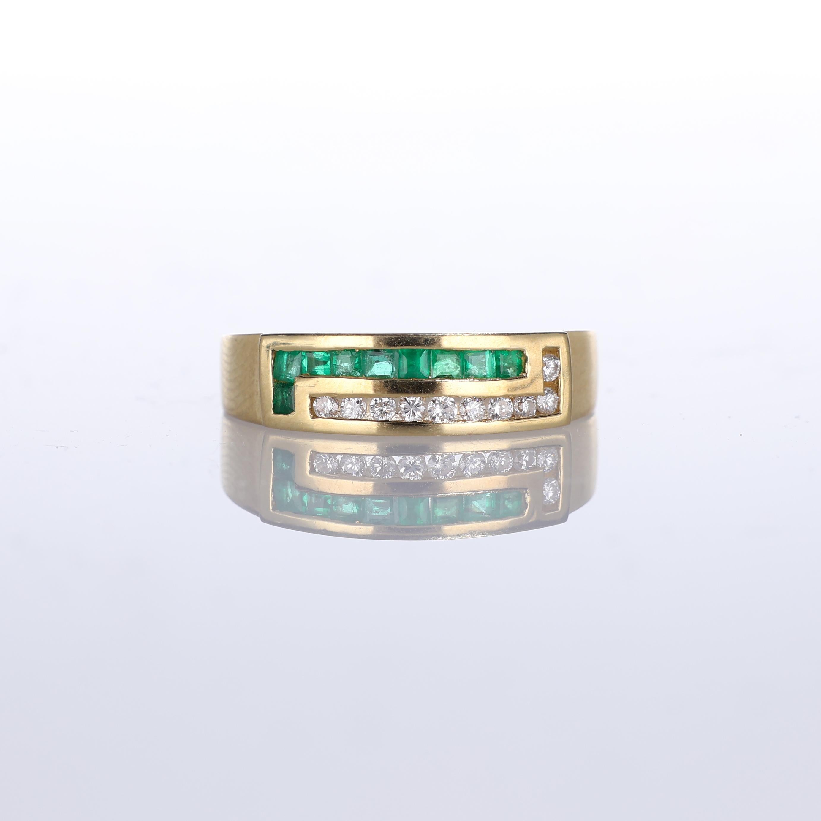 IMPORTANT NOTE:
✔ No additional costs will be added to this order.
✔ Shipping and customs duties are fully covered by us.
--------------------
A sleek and modern 18k yellow gold band ring featuring two elegant rows of gemstones. One row is adorned