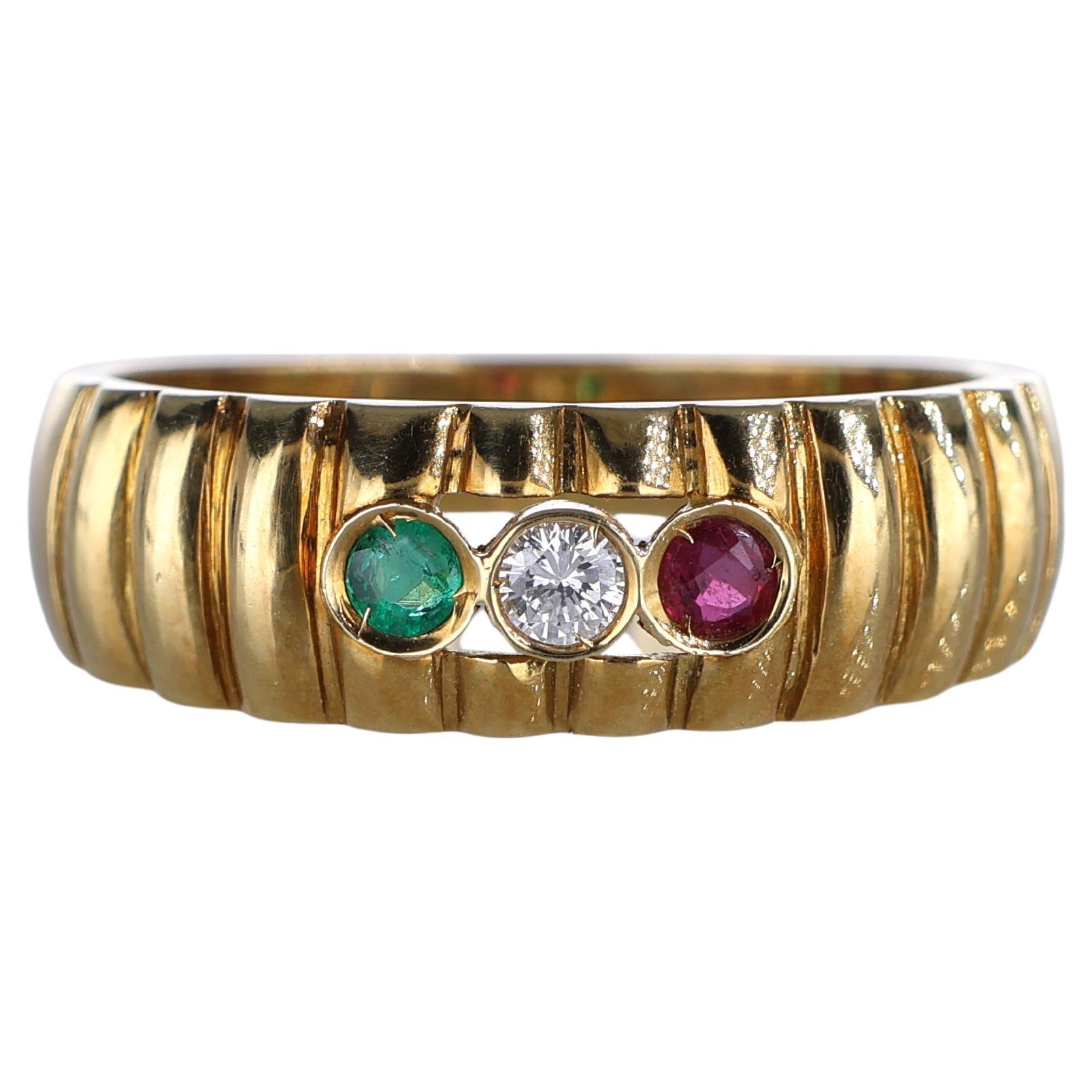 18 Karat Gelbgold Bandring mit Diamanten, Rubinen und Smaragden