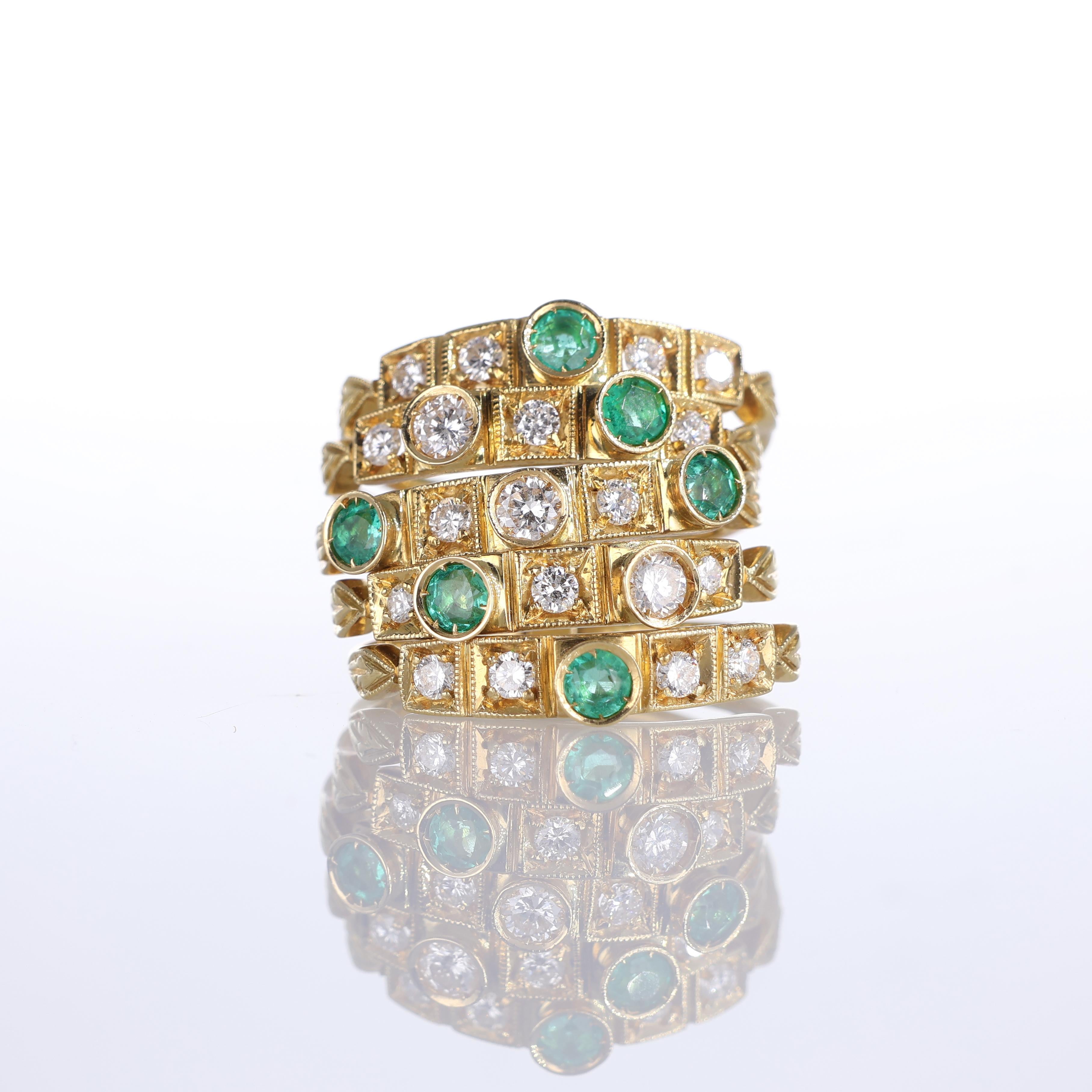 IMPORTANT NOTE:
✔ No additional costs will be added to this order.
✔ Shipping and customs duties are fully covered by us.
--------------------
A striking 18k yellow gold band ring composed of five intricately designed stackable bands, each adorned