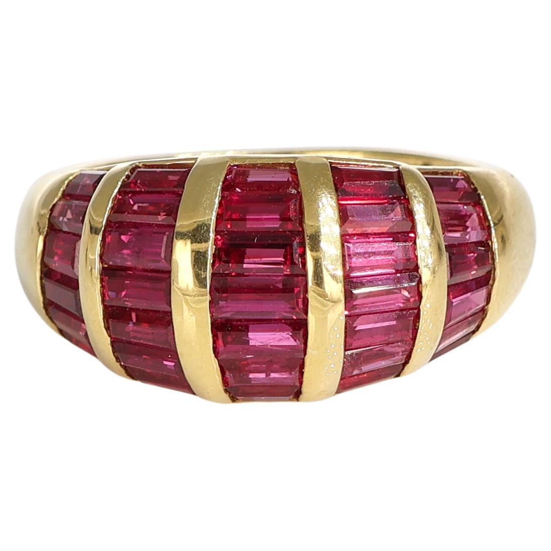 18k Yellow Gold Band Ring with Magic Carré-Cut Rubies 2.96 carat