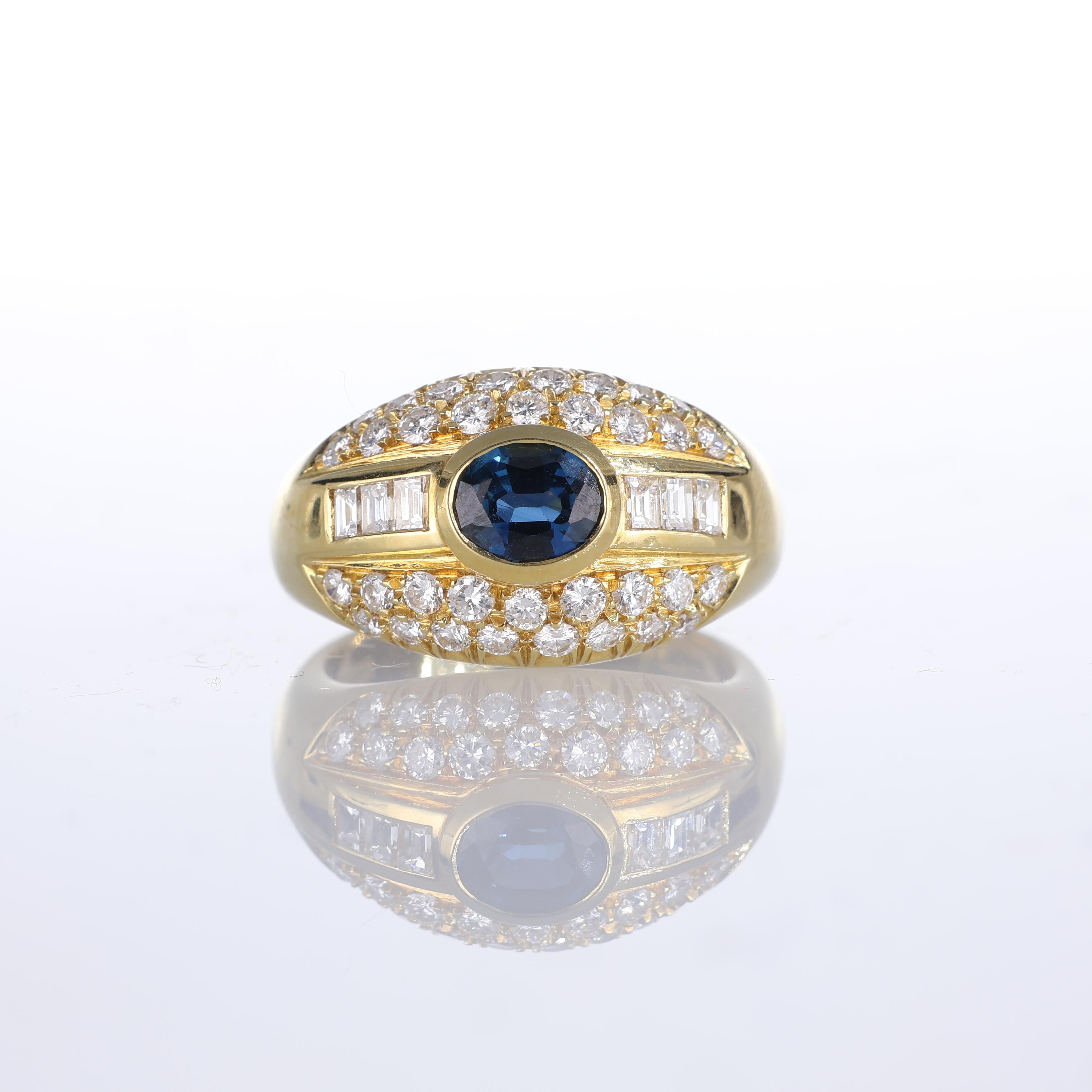 IMPORTANT NOTE:
✔ No additional costs will be added to this order.
✔ Shipping and customs duties are fully covered by us.
--------------------
A luxurious 18k yellow gold band ring featuring an oval-cut sapphire at the center, weighing 0.80 carats.