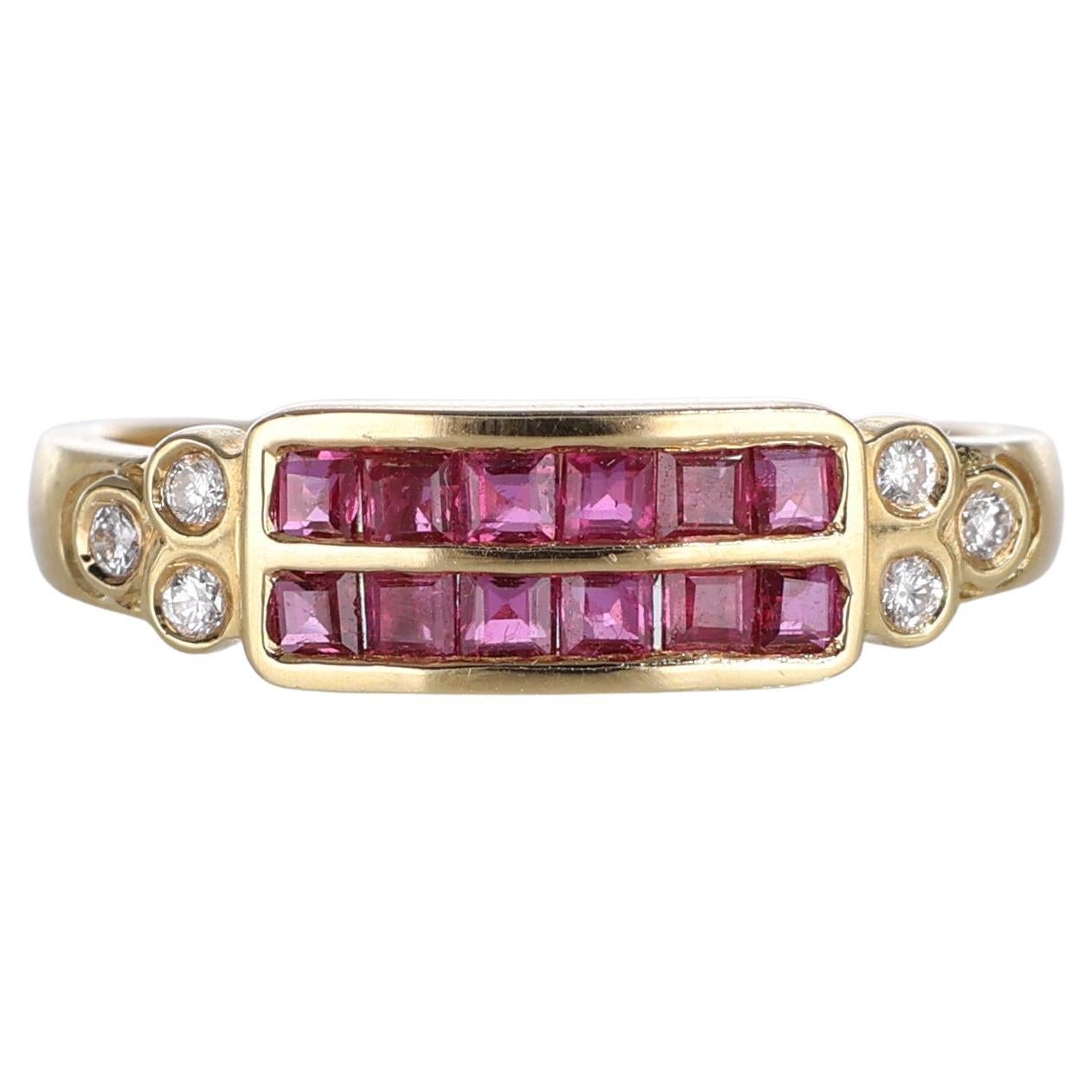 18K Yellow Gold Band Ring with Rubies and Diamonds