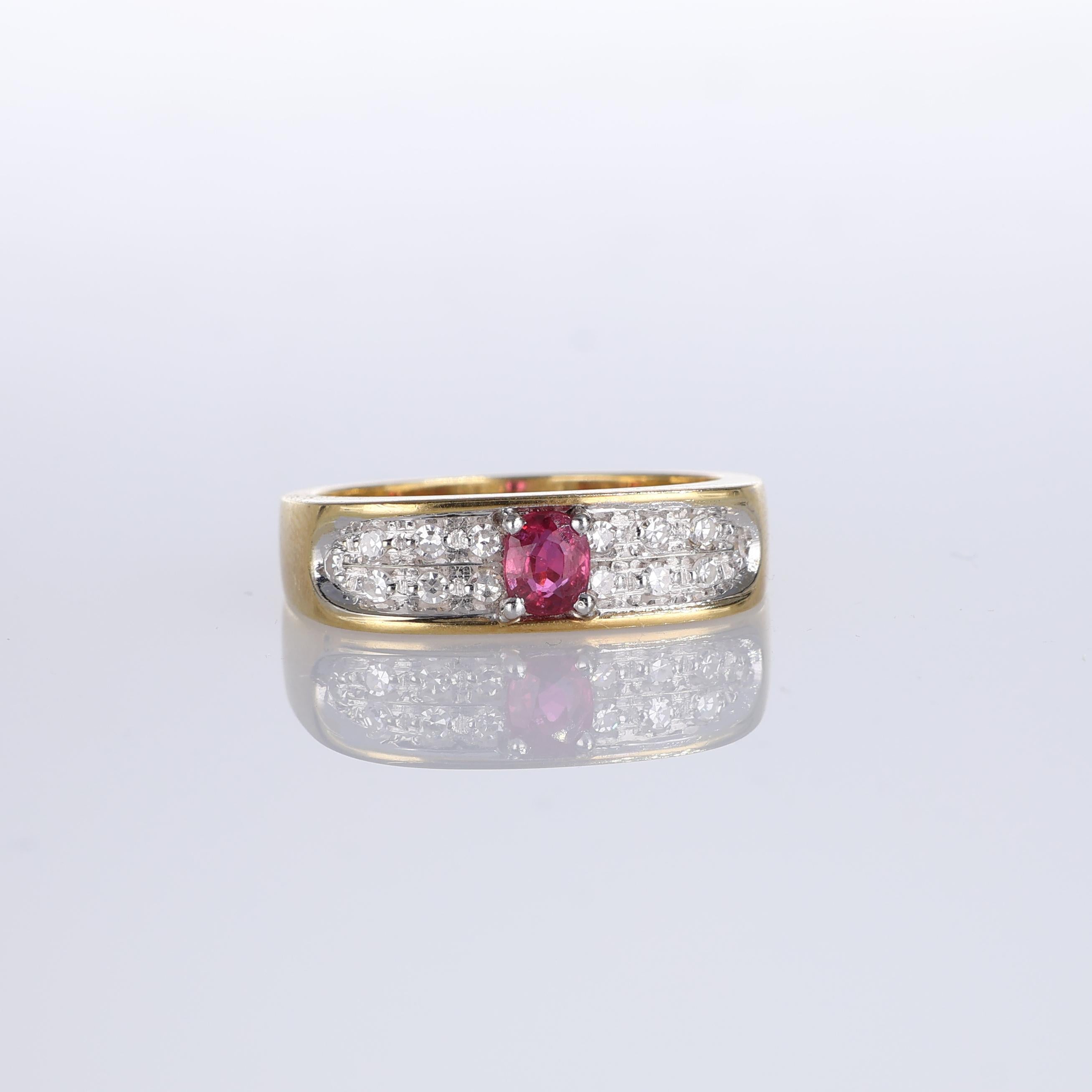 IMPORTANT NOTE:
✔ No additional costs will be added to this order.
✔ Shipping and customs duties are fully covered by us.
--------------------
This exquisite 18K yellow gold band ring highlights a vivid 0.33-carat oval ruby as its centerpiece,