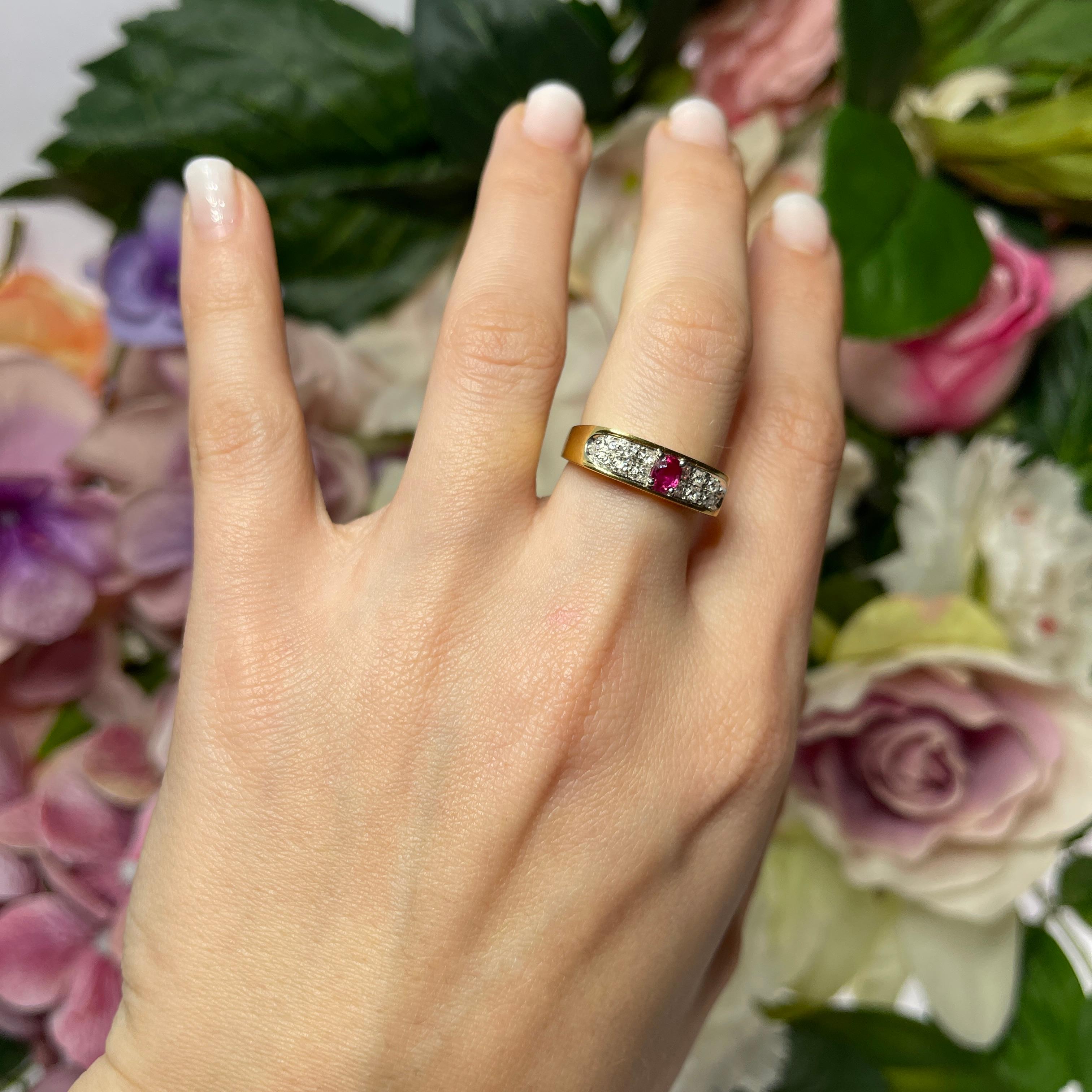 18K Yellow Gold Band Ring with Ruby and Diamond Pavé For Sale 4