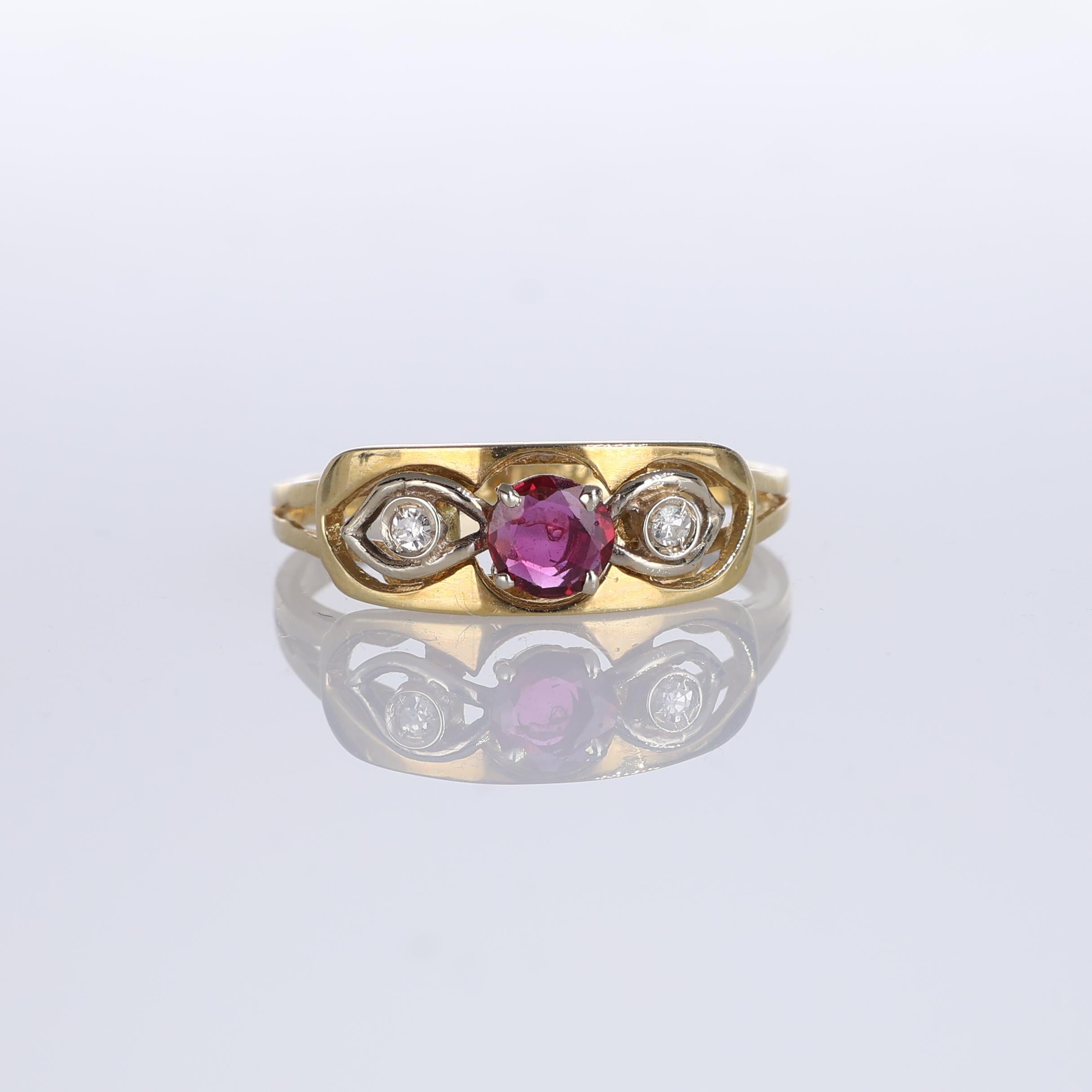 IMPORTANT NOTE:
✔ No additional costs will be added to this order.
✔ Shipping and customs duties are fully covered by us.
--------------------
A delicate 18K yellow gold band ring featuring a central round ruby weighing 0.15 carats, accentuated by