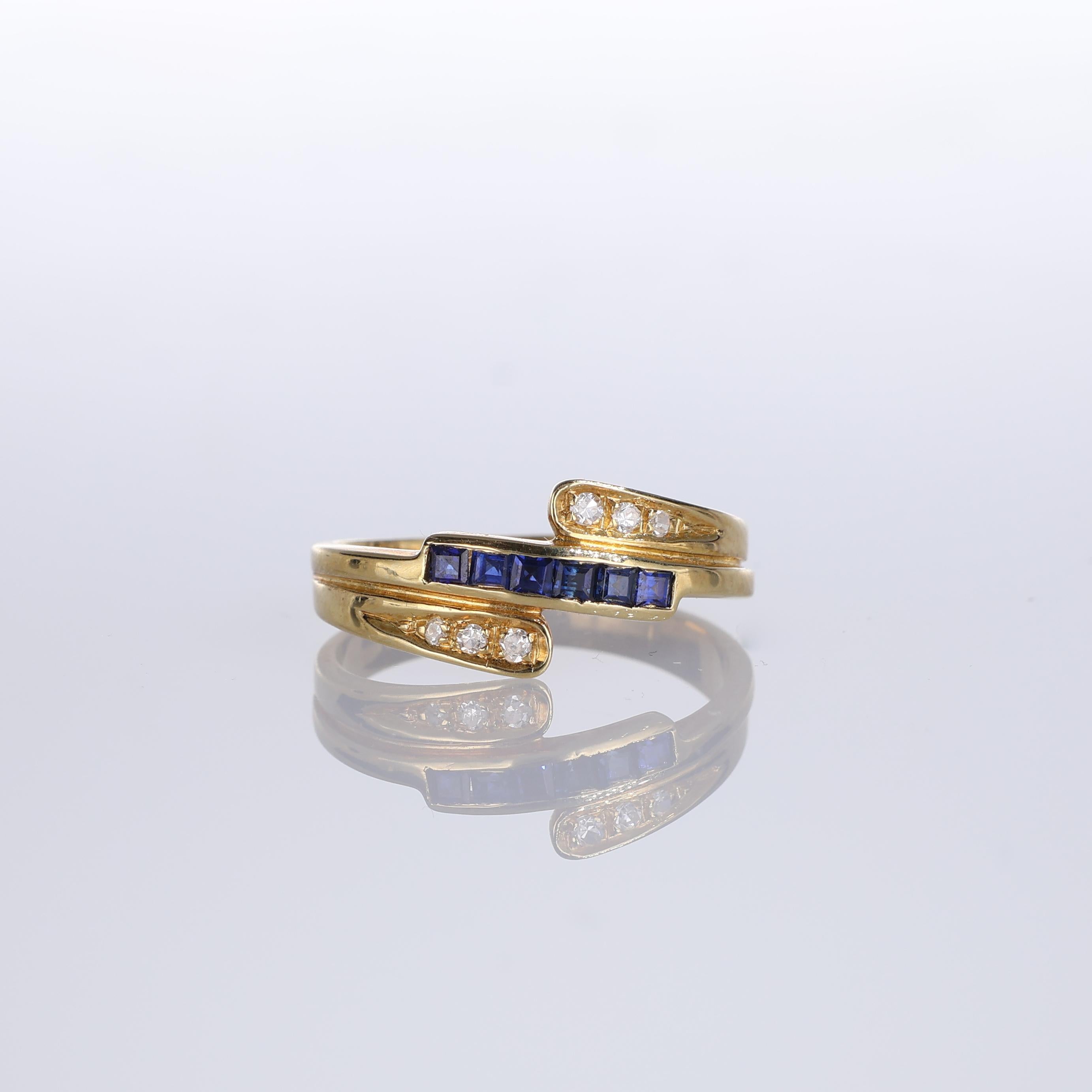 IMPORTANT NOTE:
✔ No additional costs will be added to this order.
✔ Shipping and customs duties are fully covered by us.
--------------------
A refined 18K yellow gold band ring featuring a central row of square-cut sapphires totaling 0.24 carats,