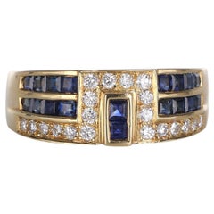 18K Yellow Gold Band Ring with Sapphires and Diamonds