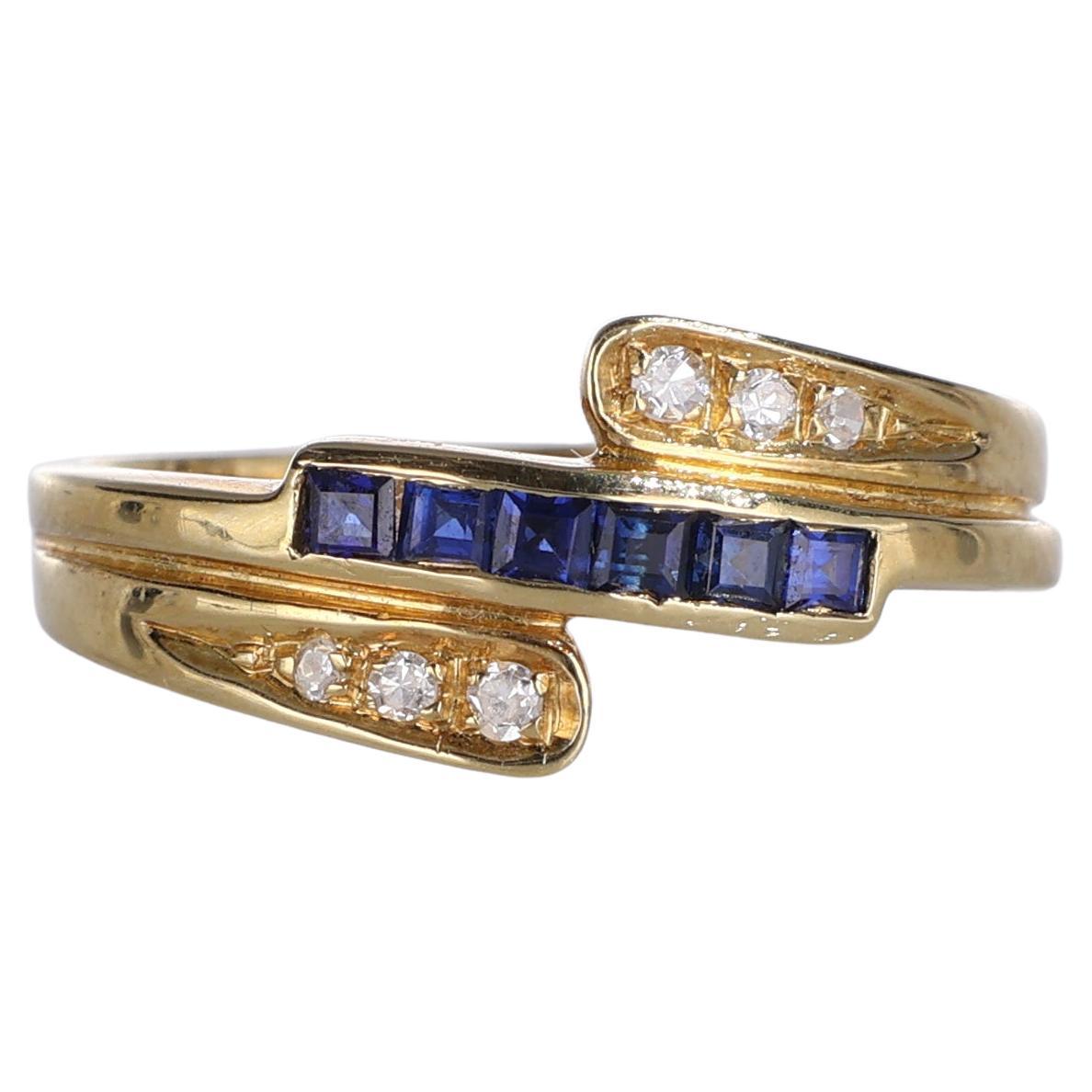 18K Yellow Gold Band Ring with Sapphires and Diamonds For Sale
