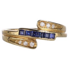 18K Yellow Gold Band Ring with Sapphires and Diamonds